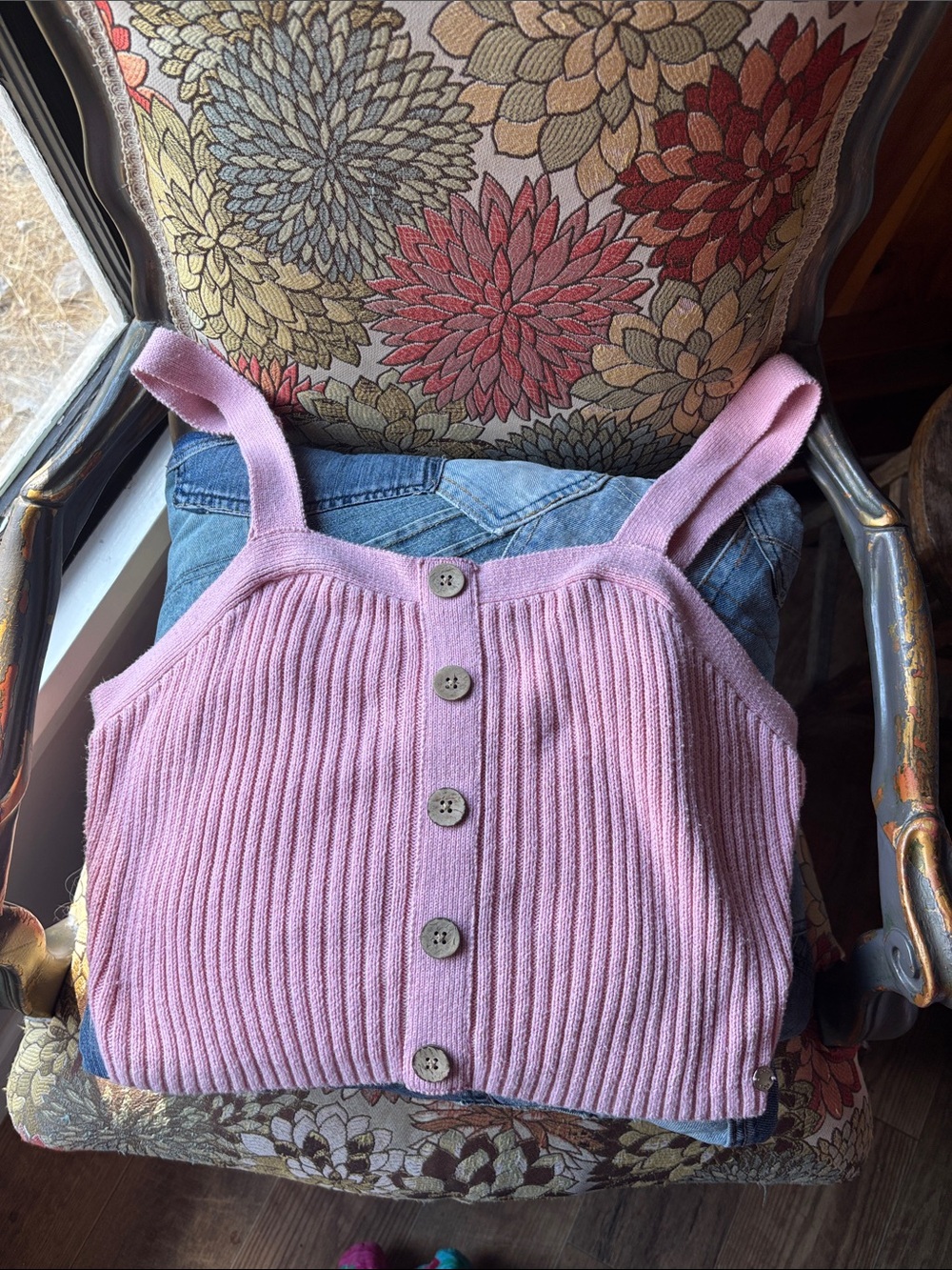 Roxy Pink Ribbed Button-Front Knit Tank